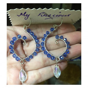 Blue heart crystal earrings
