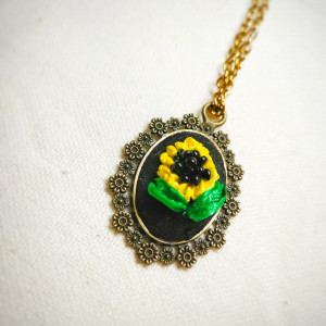 Skylooms Sunflower embroidered pendant