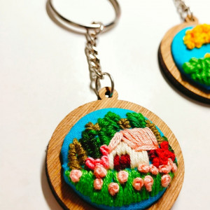 Skylooms embroidered Keychain cute cottage