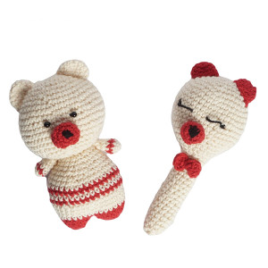 crochet teddy and rattle soft toy