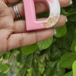 Pink White Resin Initial Keychain