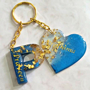 Personalised Heart Initial Dual Name Keychains in multiple colour options