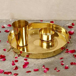 Brass Round Serving Set with thali bowl and water glass