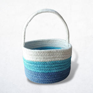 Triple colour blue Cotton Jute basket 7 inches
