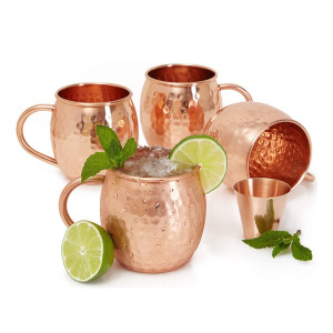 Set of 4 Pure Copper Mugs with Free Shot glass