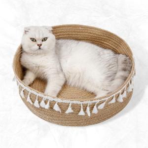 Natural Jute White Tassels Small Dog and Cat Bed