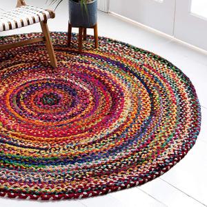 Multicolour Handwoven Jute Round Carpet 2ft