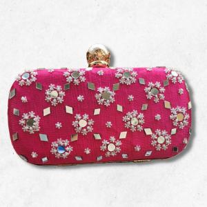 Fuchsia Bloom Embroidered Clutch Bag