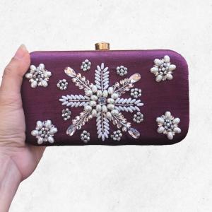 Ruby Snowflake Embroidered Clutch Bag