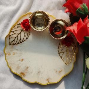 White and Golden Resin Pooja Thali