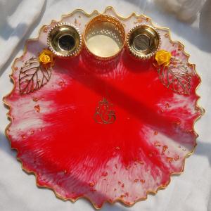 Red and Golden Resin Pooja Thali or Platter