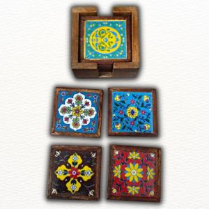 Assorted Wood Ceramic Coaster Set