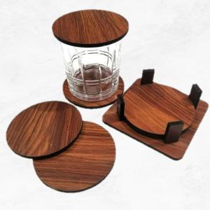 Wooden Round Coaster Set of 6 with Stand