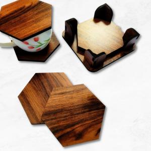 Hexagon Wooden Coasters set of 6 with stand
