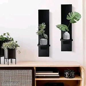 Dark Wood Decorative Wall Shelves Set of 2