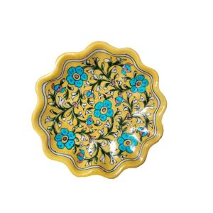 mustard garden blue pottery decor plate