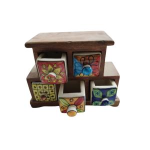 Aztec Blue Pottery Wooden Ceramic Jewellery Box