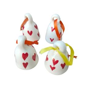 Blue Pottery Ceramic Little Hearts Decor bells