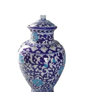 Blue Pottery luxury floral vase with lid
