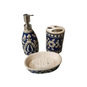 Indigo Blue Pottery Ceramic Toiletry holder set