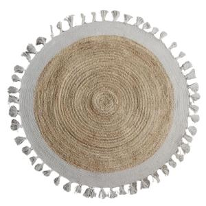 Natural Jute Boho White tassel carpet