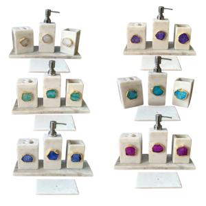 White Marble and Agate Toiletry Holder set