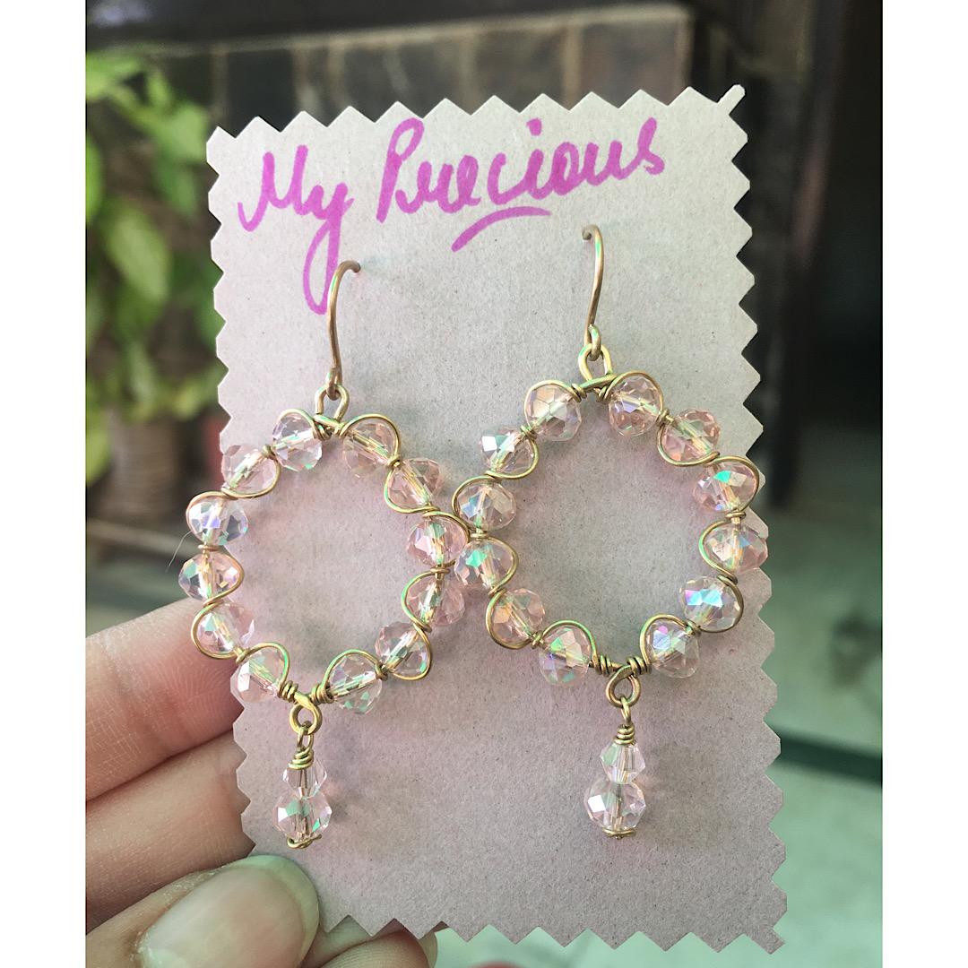 Peach crystal hoop earrings
