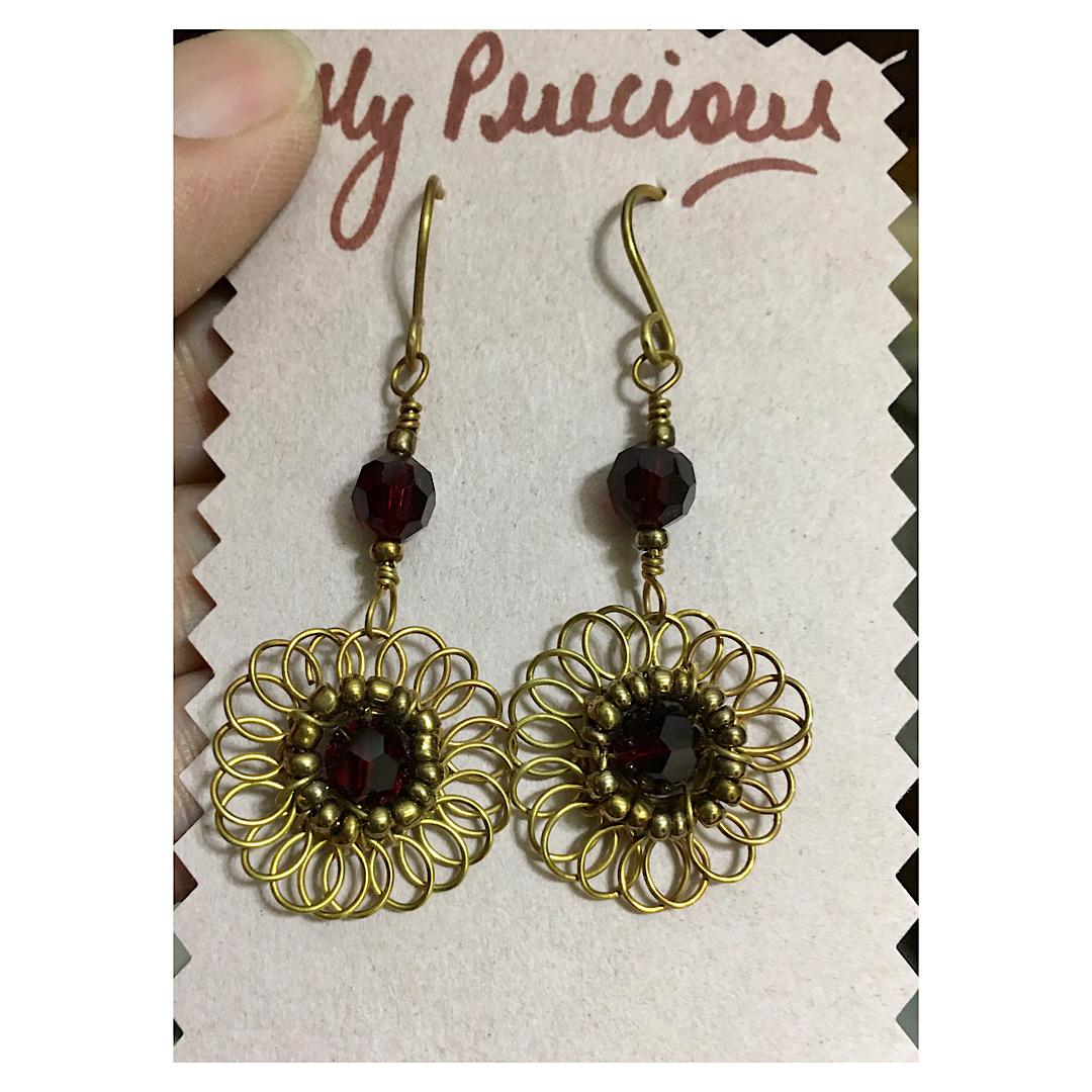 Golden flower crystal earrings