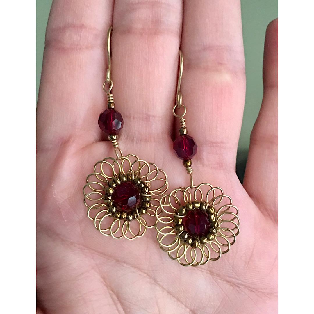 Golden flower crystal earrings