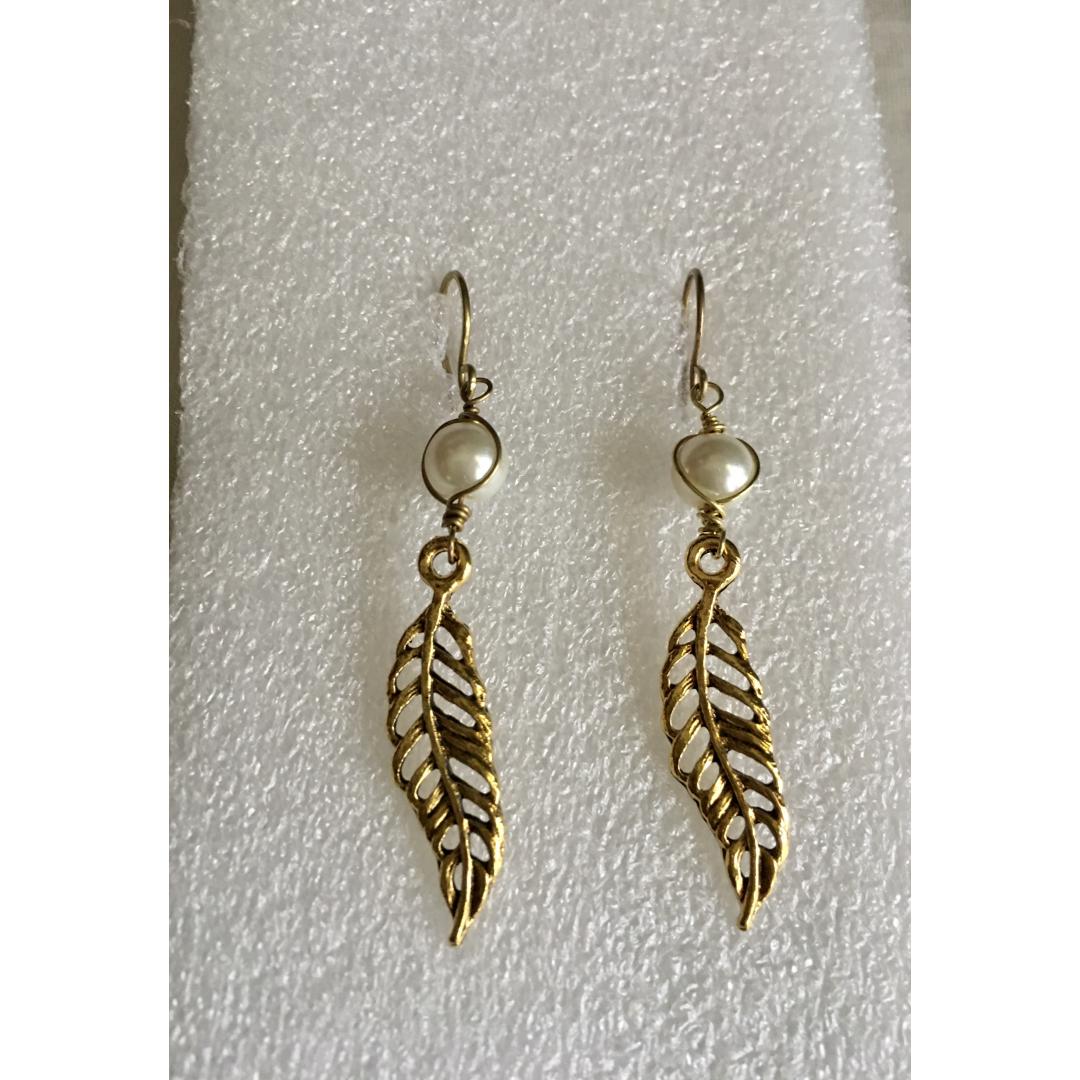 Golden leaf charm earrings