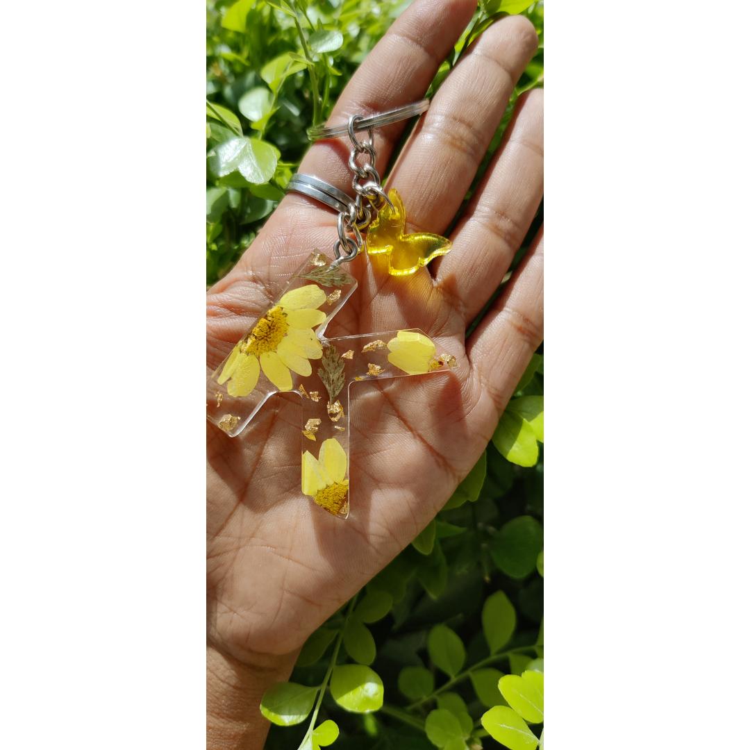 Resin Floral Initial Keychains