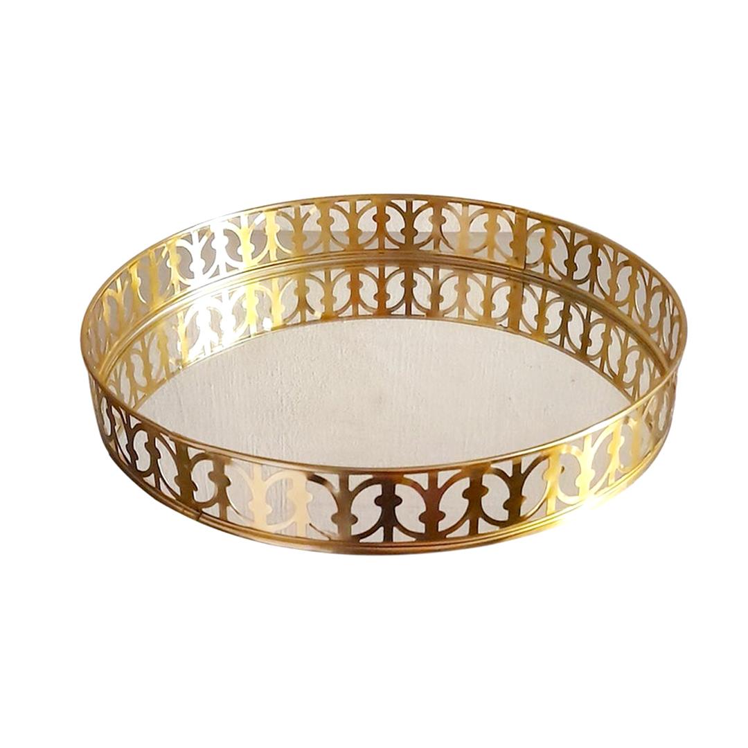 Decorative Gold Round Mirror Serving Tray 12 inches