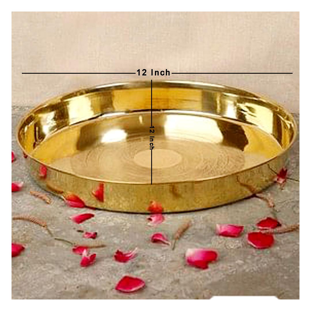 Brass Round Serving Set with thali bowl and water glass