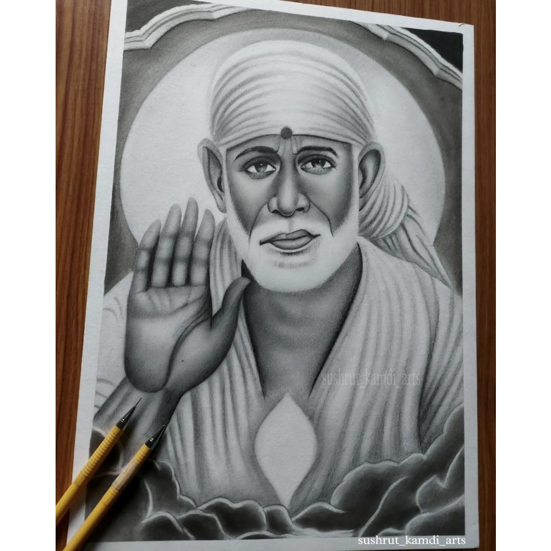 Sai Baba Pencil Sketch Drawing Realistic Art