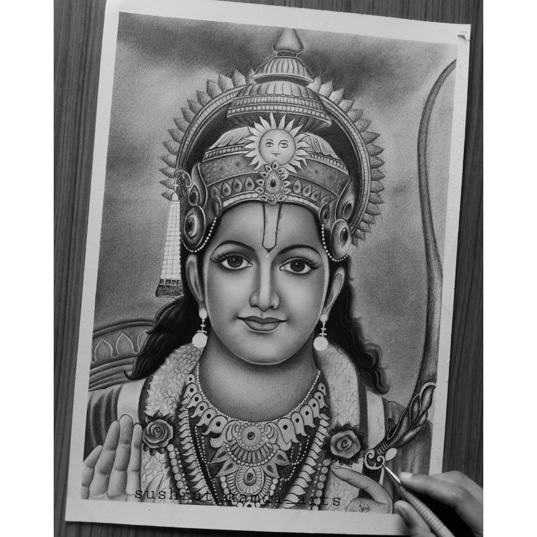 Viciniti Handmade realastic pencil portrait of lord Rama 2