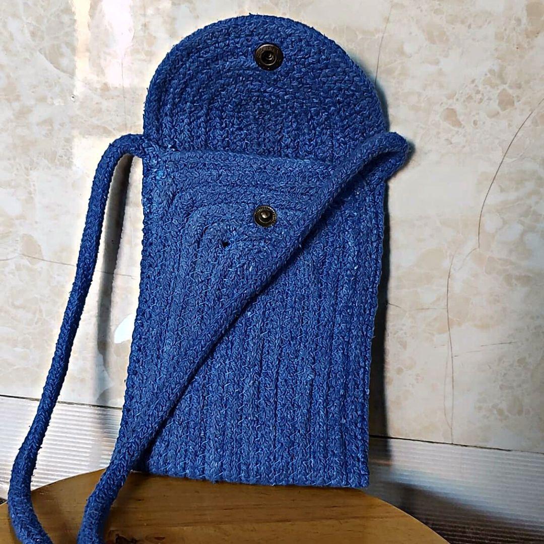 Blue Jute Mobile Sling Bag