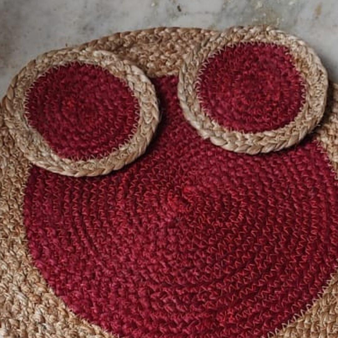 Maroon Jute Table Placemat with 2 coasters