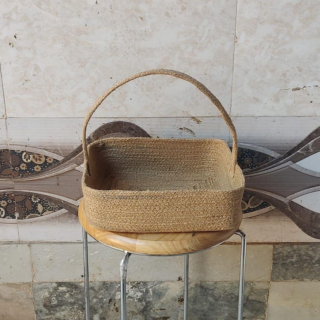 Rectangular Jute Basket with Handle