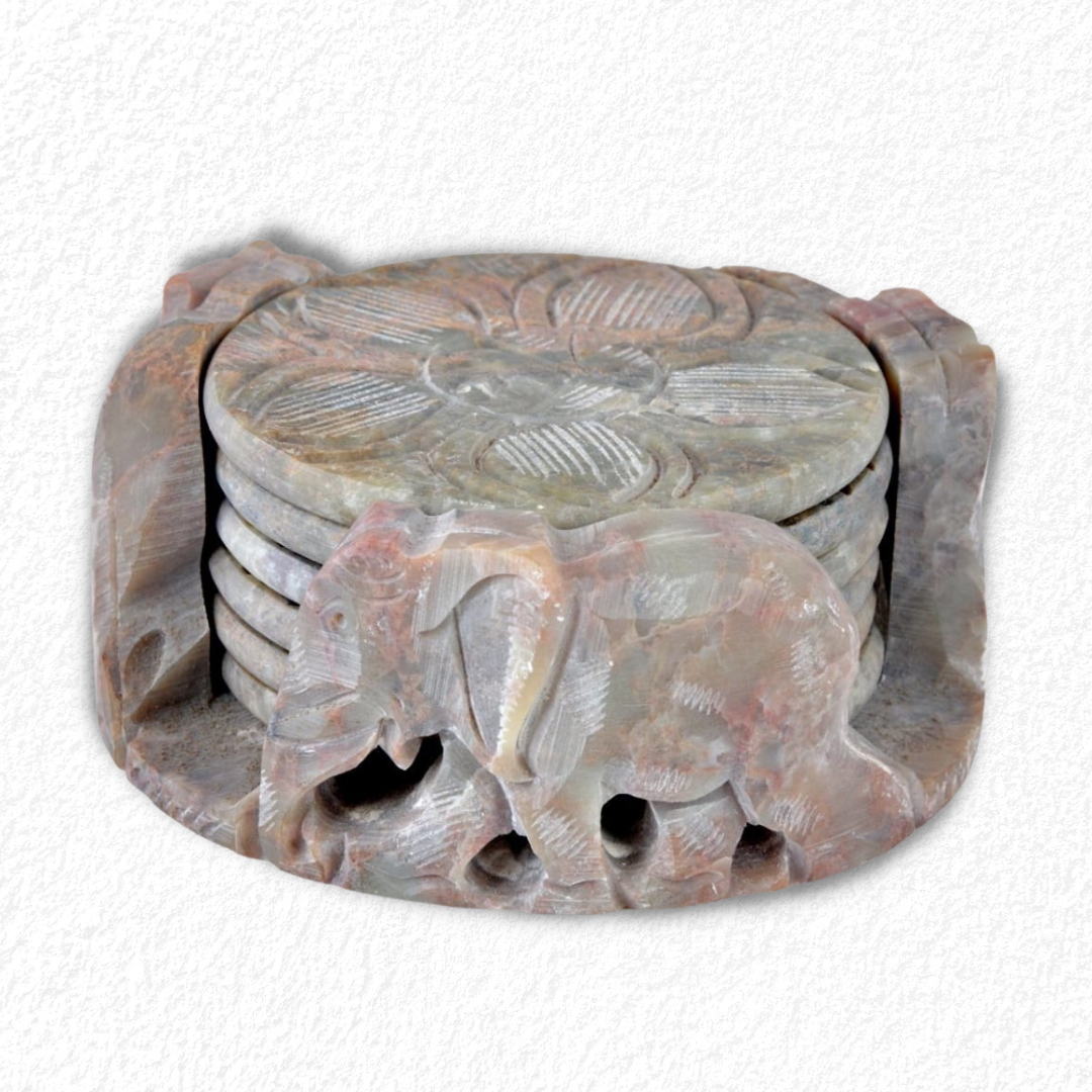 Antique Elephants Marble Coasters Set of 6