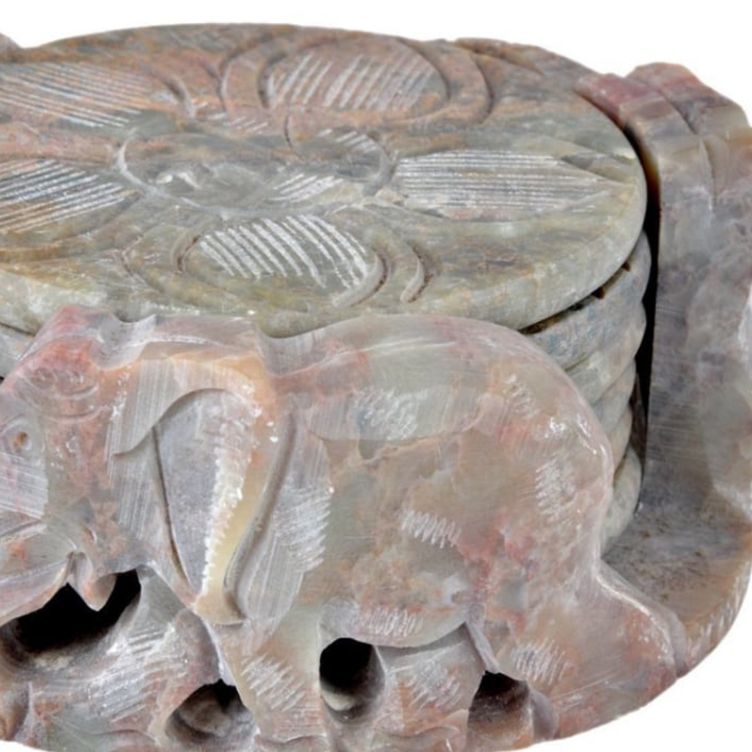 Antique Elephants Marble Coasters Set of 6