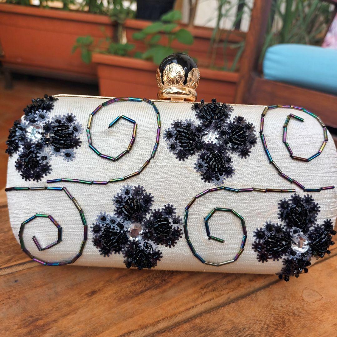 Black Pearl Embroidered Clutch Bag