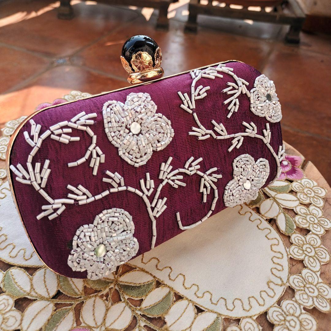 Ruby Bloom Embroidered Clutch Bag