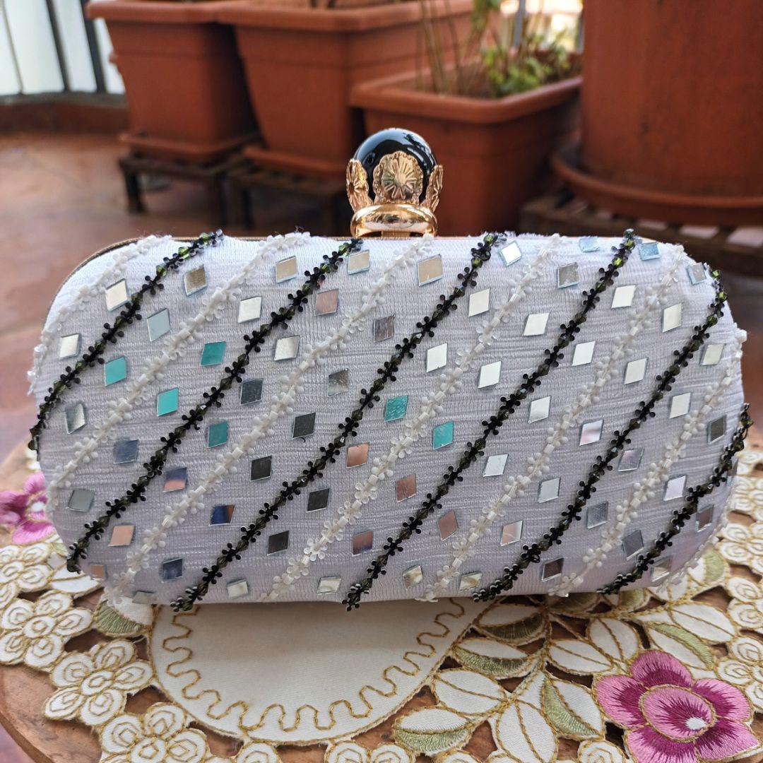 Monochrome Embroidered Clutch Bag