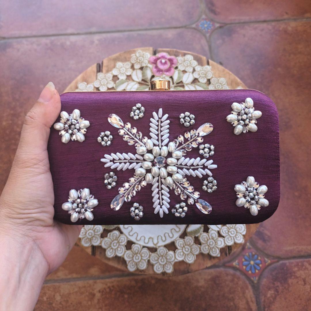 Ruby Snowflake Embroidered Clutch Bag