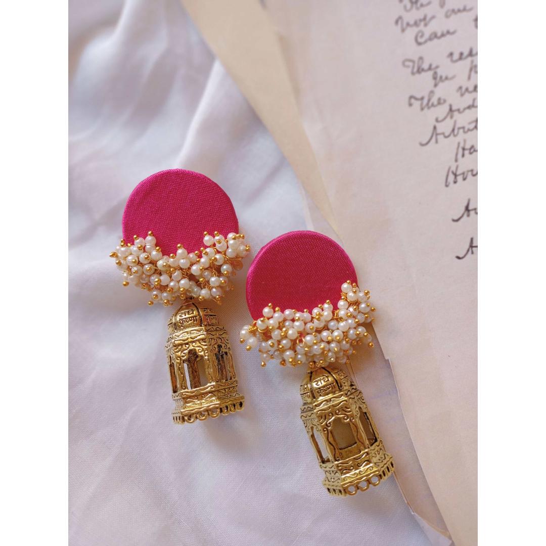 Get Pink Beaded Oval Design Drop Earrings at  500  LBB Shop