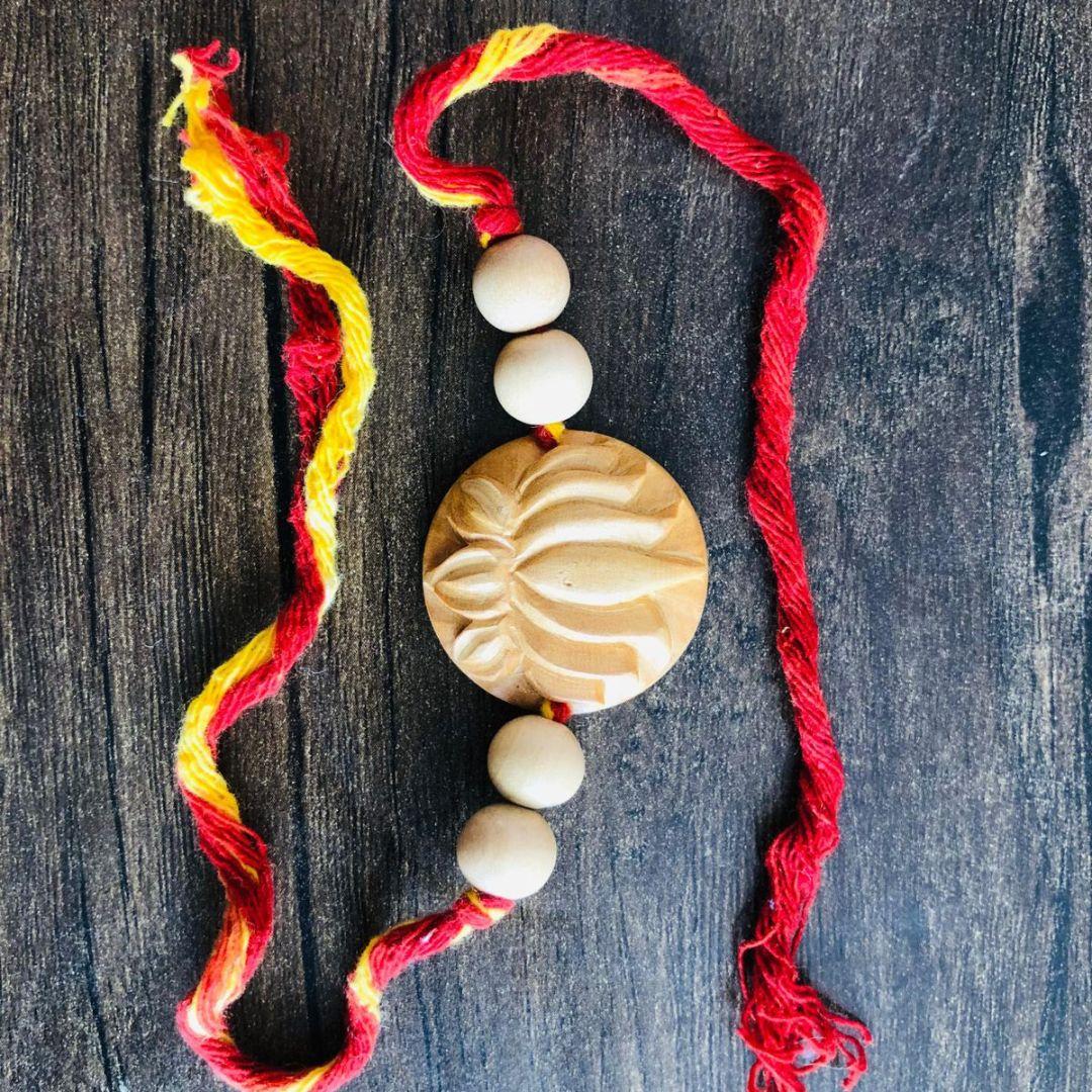 Vishnu Lotus floral Wooden Rakhi