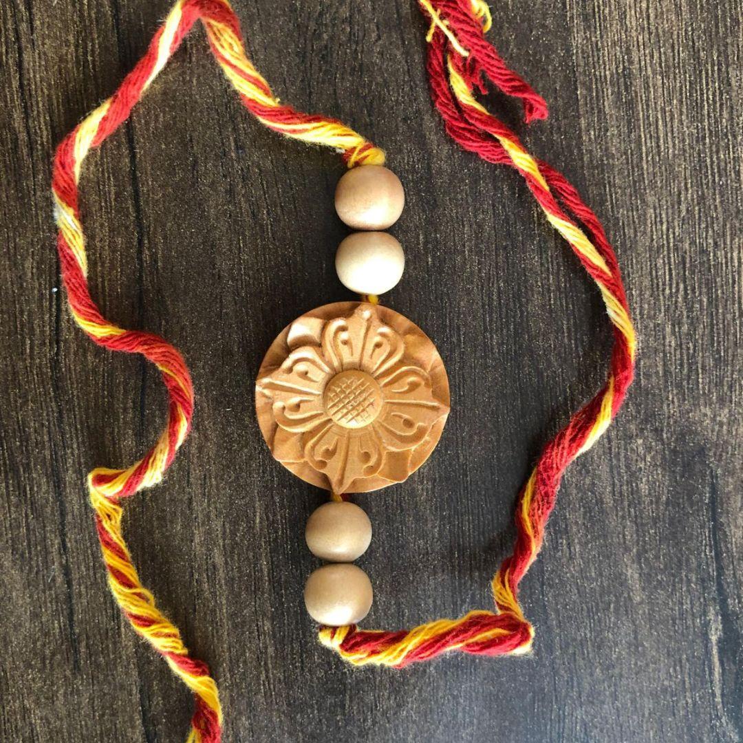 Hanuman Floral Wooden Rakhi