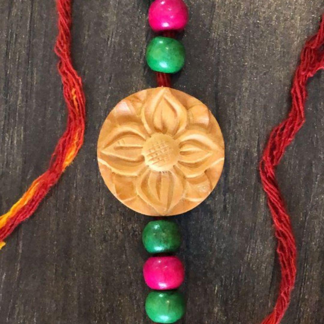 Colourful Lakshmi Floral Wooden Rakhi