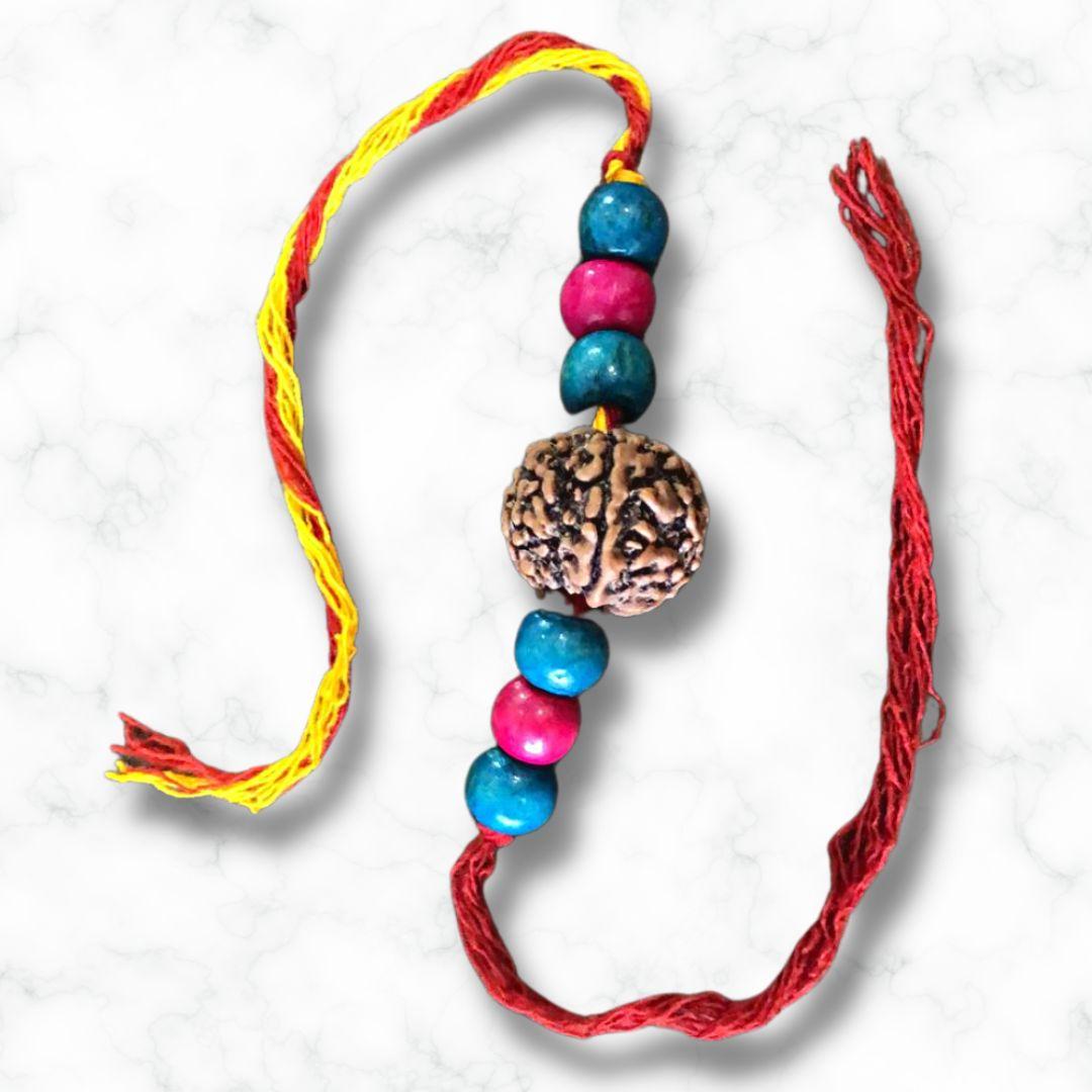 Pink Blue Rudraksh Wooden Rakhi