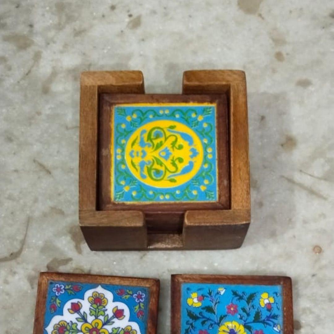 Assorted Wood Ceramic Coaster Set